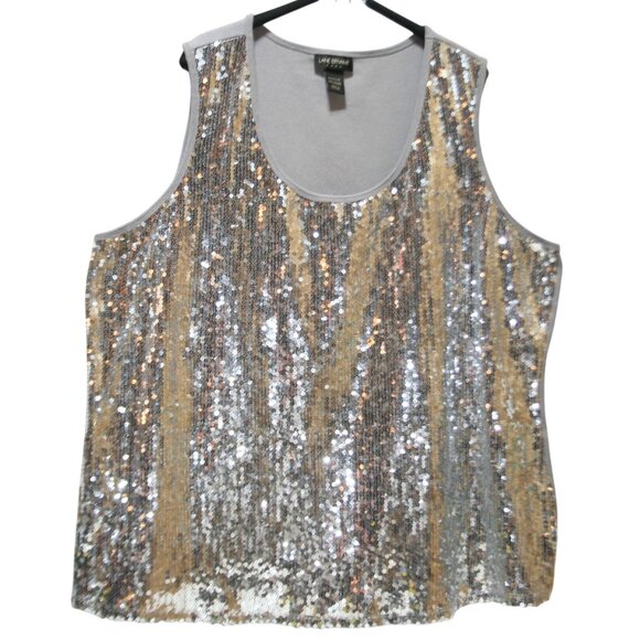 Lane Bryant Plus Size 22/24W Silver Sequin Tank Top Metallic Sparkle Party Glam - Picture 1 of 5
